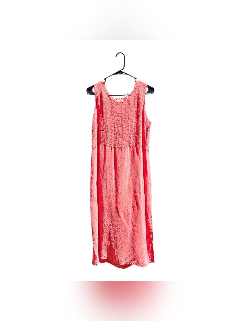Vintageโ 90s Coldwater Creek Coral Pink Smocked Midi Dress Cupro Rayon Medium P